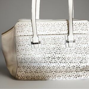 Coach Taylor Bette Eyelet White Leather Perforated Tote Bag Purse - Pre-owned